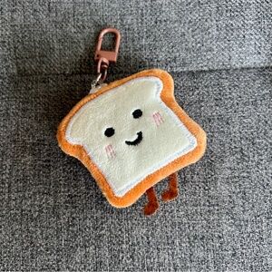Handmade Cute Toast Plush Purse or Backpack Charm, Tan, Cream